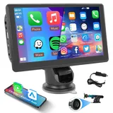 Hodozzy iOS Carplay Bildschirm für Auto, Portable 7 Zoll Touch Screen Wireless Carplay und Android Auto Display Extern mit Bluetooth, Airplay Mirror Link Navi, FM EQ/AUX/TF/USB, Tragbares Autoradio