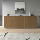 INOSIGN Sideboard INOSIGN "Vega Sideboard,Kommode,220 cm", weiß (weiß matt, canneté hell), B:220cm H:86cm T:43cm, Sideboards, Sideboard, mit 4 Türen und 3 Schubladen,Fronten mit Rillen-Optik