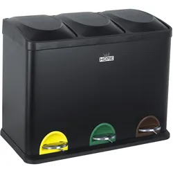 WellHome ECO-HOME Recycling-Müllbehälter mit 3 Fächern, Gesamtvolumen 45L aus Stahl und Kunststoff in Schwarz