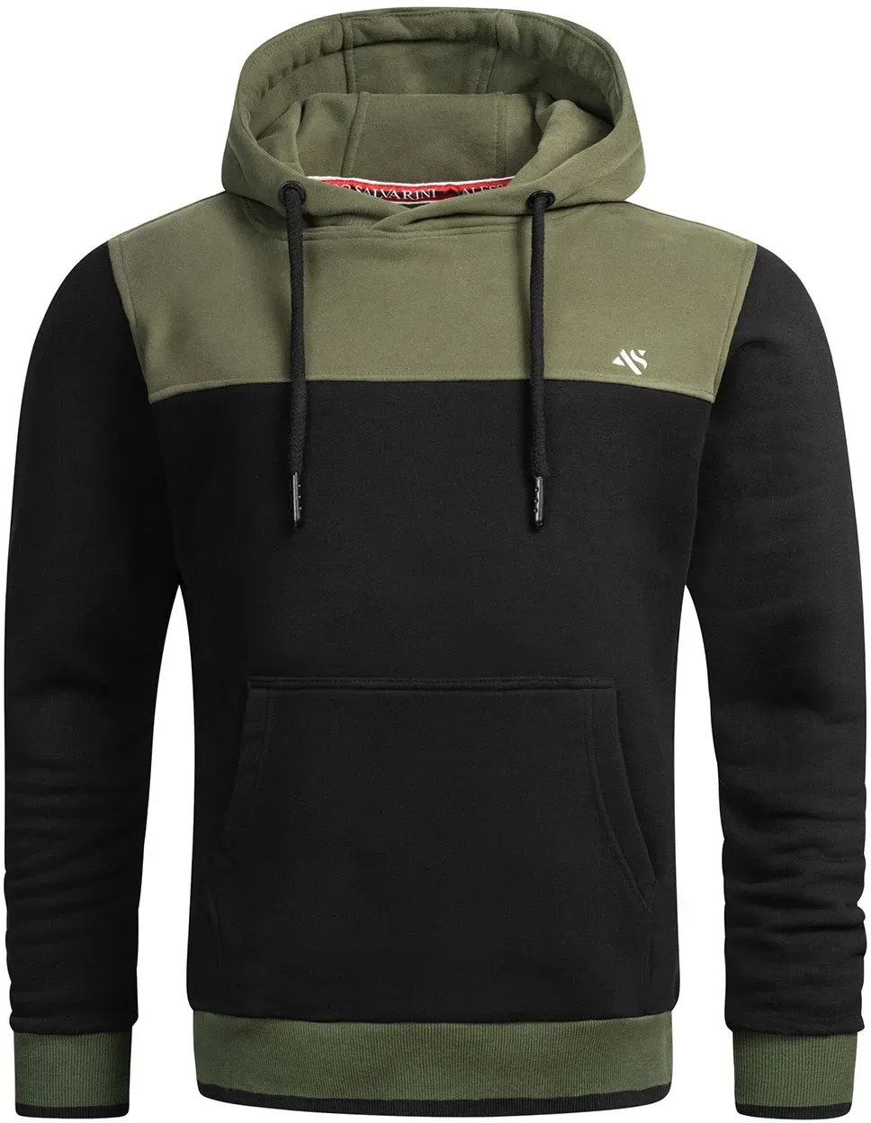 Kapuzenpullover ALESSANDRO SALVARINI "ASLerio" Gr. XL, grün (schwarz - olive) Herren Pullover Hoodie Sweatshirt mit großer Kapuze, Kapuze