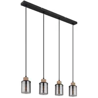 GLOBO Pendellampe 4-flg. 78 cm schwarz matt Holz Rauchglas