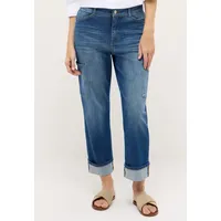 Angels Cargojeans "Liberta Cargo", Damen, Gr. 40, Länge 27, blau (mid blau used), Denim/Jeans, Obermaterial: 91% Baumwolle, 6% Polyester, 3% Elasthan, relaxed fit, Jeans, mit Umschlagsaum und Used-Effekten