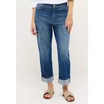 Angels Cargojeans "Liberta Cargo", Damen, Gr. 40, Länge 27, blau (mid blau used), Denim/Jeans, Obermaterial: 91% Baumwolle, 6% Polyester, 3% Elasthan, relaxed fit, Jeans, mit Umschlagsaum und Used-Effekten