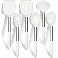 Tarange Kochlöffel Set 6er Silikon Edelstahlgriff Spülmaschinenfest Weiß