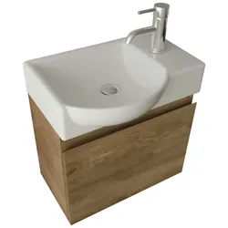Alpenberger Gäste-WC Waschtisch mit Unterschrank | Keramikbecken Badunterschrank mit Soft-Close | Waschbeckenunterschrank Vormontiert Badmöbel Set Bad