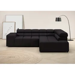 Ecksofa INOSIGN "Ancona, incl. Kopfteilverstellung + 3 Zierkissen L-Form", grau, B:249cm H:70cm T:215cm, 100% Polyester, Sofas, wahlweise motorische Sitztiefenverstellung, B/T(H: 249/215/70 cm