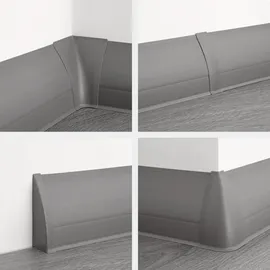 Lemal Sockelleisten Sparpaket, PVC 65x23mm - Fußleisten mit Kabelkanal - (56 Meter 0108 Holzoptik hellgrau) Laminatleiste Kabelführung Vinyl - Weiß