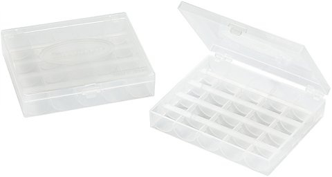 buttinette Spulenboxen, Größe: 10,5 x 12 x 2,5 cm, Inhalt: 2 Stück für jeweils 25 Unterfadenspulen