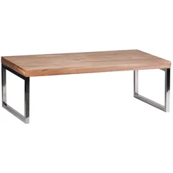 KADIMA DESIGN Couchtisch ISEN: Massivholz, Chromfüße, 120x40x60 cm, handgefertigt, Sheesham/Akazie.