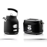 Westinghouse Retro Frühstücksset, 2-Schlitz Toaster + Wasserkocher 1,7L, schwarz