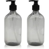 Yibang Leere Pumpflaschen, 2 Stück, 500 ml, nachfüllbare Flasche für Kochsoßen, Flüssigseifenspender, nachfüllbarer Behälter für Kochsoßen, ätherische Öle, Lotionen, Seife, Bio-Schönheitsprodukte (Grau)
