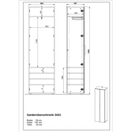 Germania Oakland Garderobenschrank 59,00x40,00x197,00 weiß