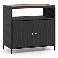 Costway Gartenschrank Rattan, mit Akazienholz-Arbeitsplatte schwarz