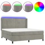 vidaXL Boxspringbett mit Matratze & LED Hellgrau 160x200 cm Samt