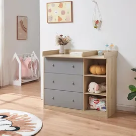 [en.casa] Wickelkommode Beldinupp mit Wickelaufsatz 93x110x55 cm Eicheoptik/Grau [en.casa]