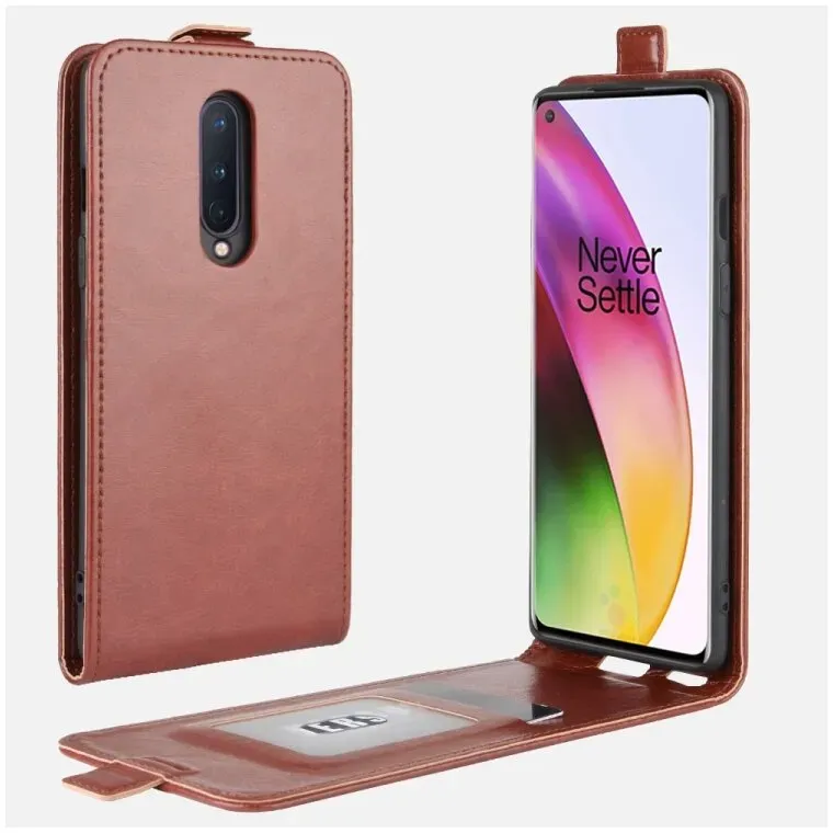 Flip Case Handyhülle für OnePlus 8 Vertikal Schutzhülle Tasche Cover Braun Bumper Smartphone Kartensteckplatz-Kreditkarte-Geldscheine EC-Karte Bank-Karte