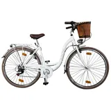 Berlin Bike Bella Bike Cityrad 6 Gang Shimano Schaltwerk, Kettenschaltung, 28 Zoll stilvolles Hollandrad, klassisch-Elegantes Vintage Damenfahrrad, mit Korb