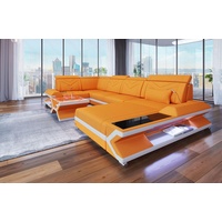 Sofa Dreams Wohnlandschaft Couch Stoff Polstersofa Napoli U Form Stoffsofa, mit LED, ausziehbare Bettfunktion, USB-Anschluss, Designersofa orange