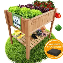 Mein-Regal Coemo Hochbeet Holz 120 x 60 x 90 cm mit Ablageboden Frühbeet Pflanztrog Bausatz für Gemüse, Kräuter in Garten, Terrasse und Balkon