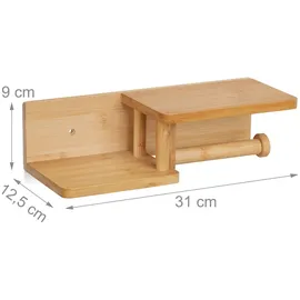 Relaxdays Toilettenpapierhalter mit Ablagen, für Handy, Ersatzrolle, Klopapierhalter Bambus, HBT: 9x31x12,5 cm, Natur