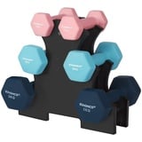 SONGMICS Hantel-Set Kurzhanteln, Hantel Set 12kg, Hexagon, Neopren Hanteln blau|rosa