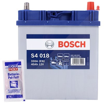 Bosch Starterbatterie S4 018 40Ah 330A 12V + 10g Pol-Fett [Hersteller-Nr. 0092S40180] für Chevrolet, Citroën, Daihatsu, Gm Korea, Honda, Hyundai, Kia,