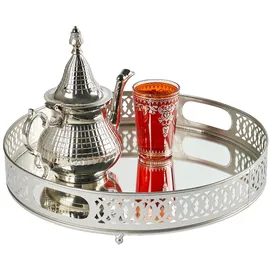 Marrakesch Orient & Mediterran Interior Spiegeltablett Serviertablett Deko Tablett Rund Nikita Silber
