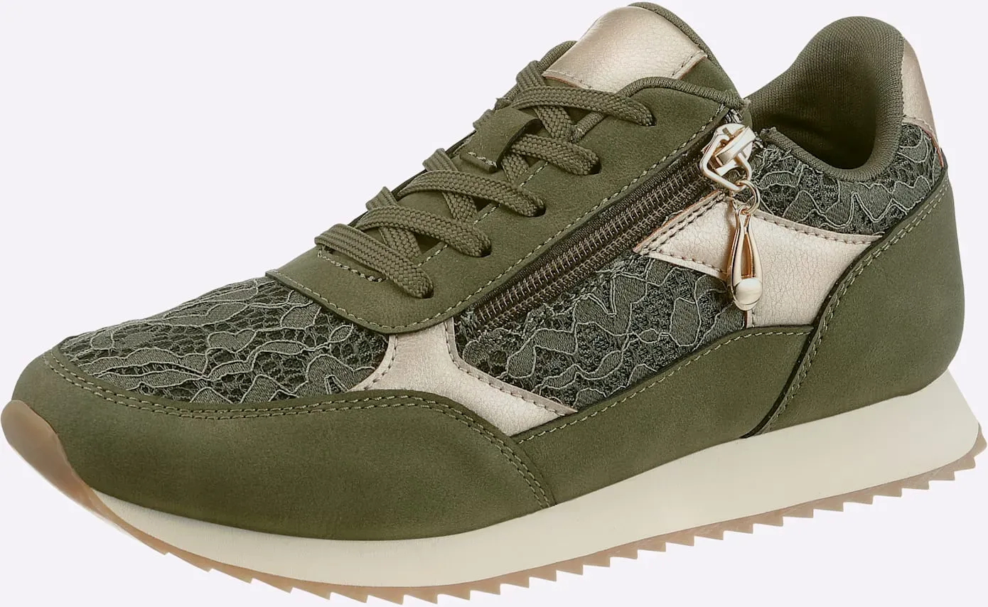 Sneaker HEINE, Damen, Gr. 37, khaki, goldfarben, Synthetik, Textil, Schuhe Sneaker