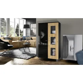 Vladon Vitrine, Eiche, Holzwerkstoff, 71x129x35 cm, Wohnzimmer, Wohnwände, Vitrinenschränke