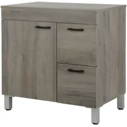 Waschtisch WELLTIME "Florenz, Badezimmerschrank,Badschrank", grau, B:45cm H:74cm T:45cm, MDF, Waschtische, Stauraum Waschtisch, 2 Schubladen und 1 Tür