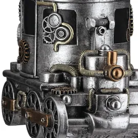 Gilde Übertopf Steampunk Engine Planter - Lokomotive - Kunstharz - Zahnrädermotiv - Antikfinish - Silberfarben - Höhe 20cm x Breite 26cm
