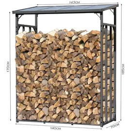 Quick Star Kaminholzregal Metall 142 x 70 x 185 cm mit Wetterschutz Schwarz