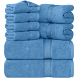 Utopia Towels - 8 teilig Handtücher Set aus Baumwolle mit Aufhänger - 2 Badetuch, 2 Handtücher und 4 Washclappen - (elektrisch blau)