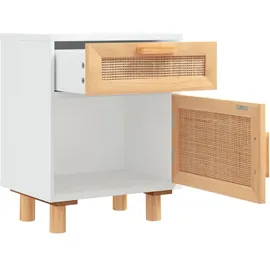 vidaXL Nachttische 2 Stk. Weiß Massivholz Kiefer und Natur-Rattan