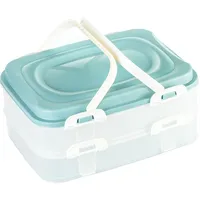 Party Container Kuchenbehälter Kuchen Transportbox Cupcake Muffin Transportbox Lebensmittel XL mit 2 Etagen und klappbaren Griffen, Farbe: Türkis