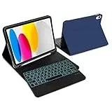 IVEOPPE Tastatur iPad 10. Generation mit Touchpad, iPad 10 Hülle mit Tastatur 10,9 Zoll 2022, Magnetisch Abnehmbare Bluetooth QWERTZ Hülle Tastatur für iPad 10 Generation, Navy blau