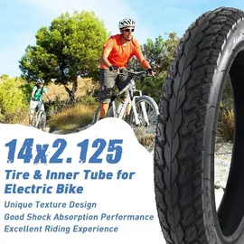 luxuskollektion 2er-Pack 14 Zoll E-Bike Reifen 14x2.125 Mantel Schlauch AV32mm Ventil