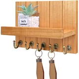 Kldgris Schlüsselbrett mit Ablage, Schlüsselbrett Holz, Dekoratives Holz Wandregal, mit 5 Schlüsselhaken, für Eingang, Flur, Schlafzimmer, Wohnzimmer, Gelb