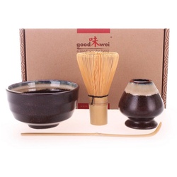 Goodwei Teeservice Matcha Teezeremonie Set „Kumo“ mit Teeschale, Besen und Besenhalter (4-tlg), Keramik