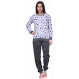 normann-wäschefabrik Damen Frottee Pyjama Schlafanzug mit Bündchen in edlen Sterne Design - auch in Übergrößen, Farbe:grau-Melange, Größe:48-50 - 48-50