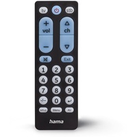 Hama Universal-Fernbedienung TV, (Infrarot, für 2 Geräte, große Tasten lernfähig, leuchtende Tasten, vorprogrammiert, ideal z.B. für TV, Videorekorder, Receiver, 10m Reichweite) schwarz