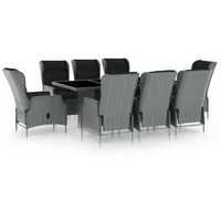 vidaXL Polyrattan Garten-Essgruppe 9-tlg. hellgrau inkl. Auflagen 3060142