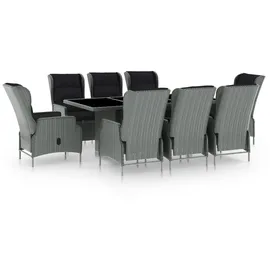 vidaXL Polyrattan Garten-Essgruppe 9-tlg. hellgrau inkl. Auflagen 3060142
