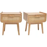 miliboo Nachttische mit Schublade aus hellem Massivholz und Rattangeflecht (2er-set) Athène