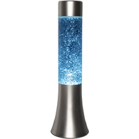 FISURA - Blaue glitzer Lavalampe. 30 cm große Lavalampe mit silbernem Sockel, blauer Flüssigkeit und Glitter. Lampe mit Entspannungseffekt. 9x9x30 cm