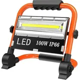 LED Baustrahler, 100W Strahler Akku, Drehbare Tragbare Arbeitsleuchte, Wasserdichte Superhell Suchscheinwerfer, Wiederaufladbare LED Arbeitsleuchte für Garage Outdoor Camping Angeln (Streifen Lampe)