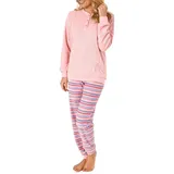 Normann Pyjama Damen Frottee Pyjama lang mit Bündchen Hose gestreift rosa 60/62