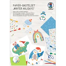 Ursus 8080003F - Papier-Bastelset Winter Holidays, Set aus Fotokarton, Flechtblättern, Stanzteilen, Flechtstreifen und Stickgarn, inkl. Schritt für Schritt Anleitung