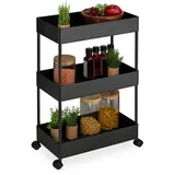 Relaxdays Rollwagen, 3 Etagen, Servierwagen, Küchenwagen, Bad & Büro, Rollregal, HxBxT: 65 x 39,5 x 21,5 cm, schwarz