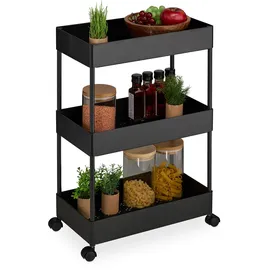 Relaxdays Rollwagen, 3 Etagen, Servierwagen, Küchenwagen, Bad & Büro, Rollregal, HxBxT: 65 x 39,5 x 21,5 cm, schwarz
